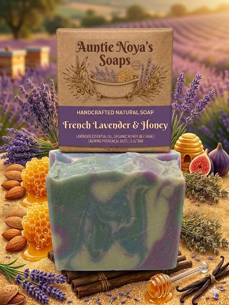 French Lavender and Honey soap AI product photo