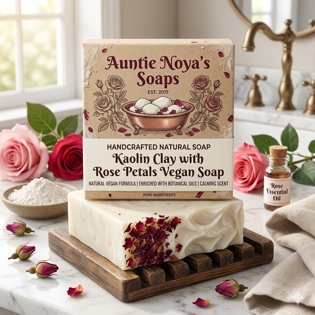 Kaolin Clay with Rose Petals Vegan Soap AI product photo