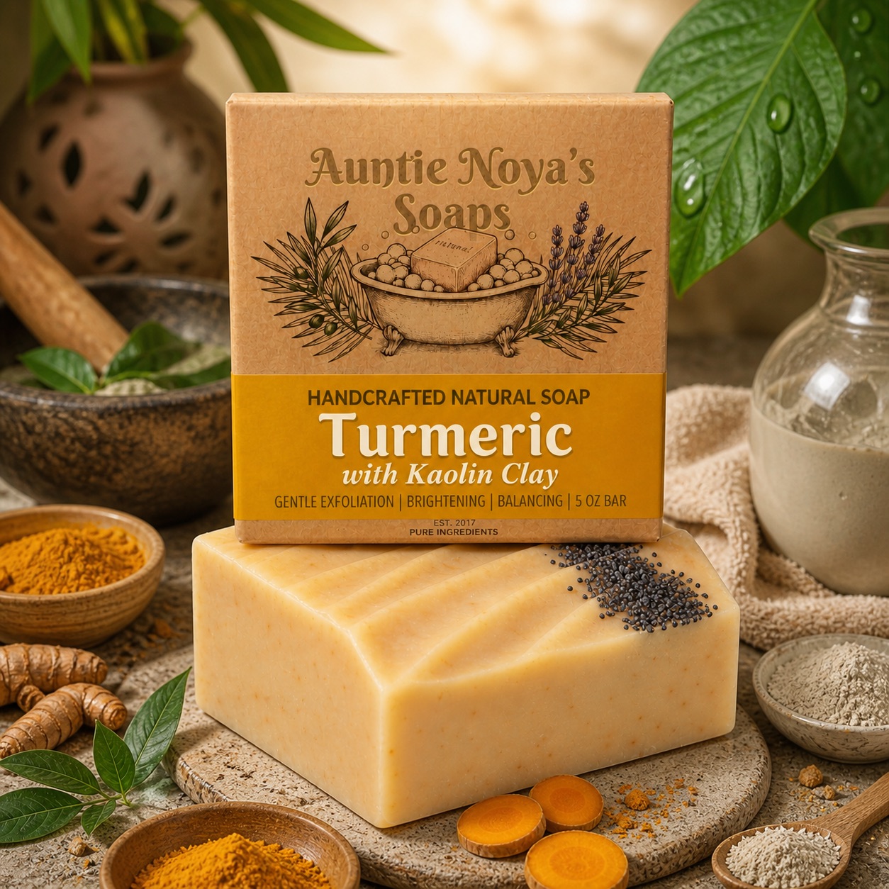 Turmeric with Kaolin Clay soap AI product photo