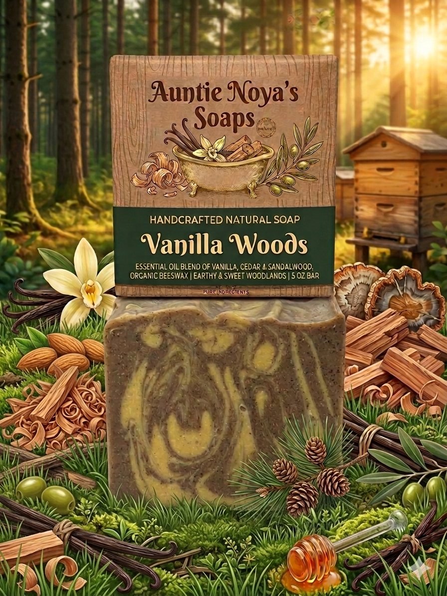 Vanilla Woods soap AI product photo